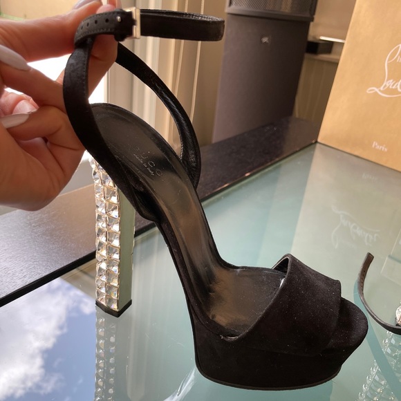 Gucci Black Platform Suede Rhinestone Heels - Picture 1 of 5